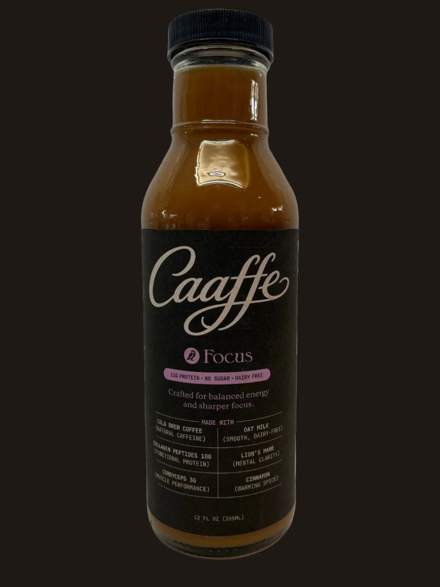 A bottle of CAAFFE Focus RTD functional coffee beverage